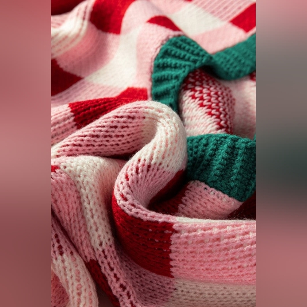 Christmas Plaid Bow Open Front Sweater Knit Cardigan - Picture 4 of 9